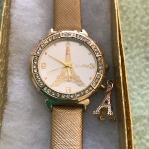 Gold Love Paris Eiffel Tower Faux Leather Watch